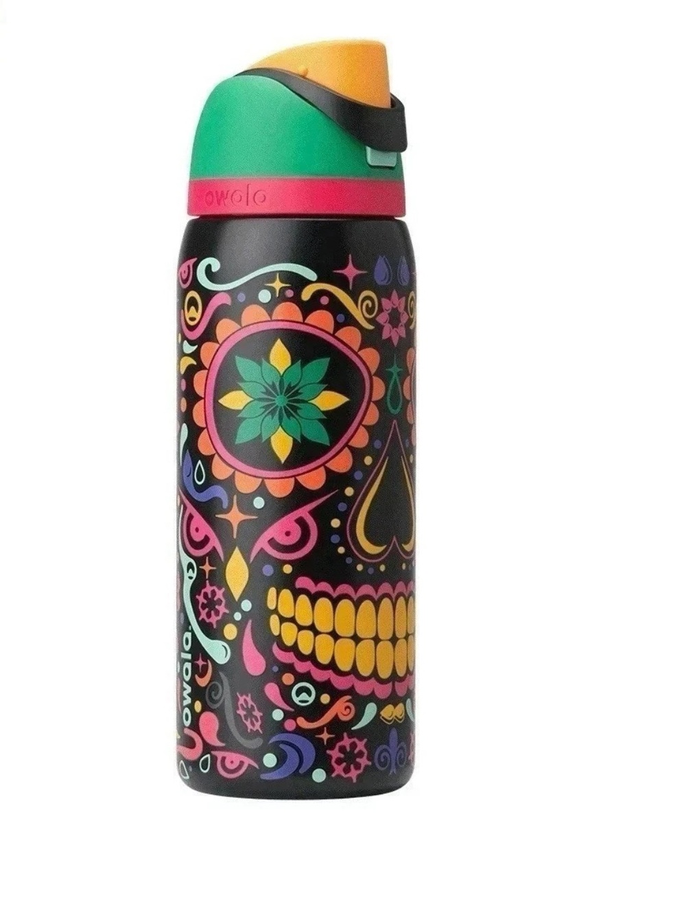 Owalo Black Sugar Skull Insulated Bottle - Multicolor Accent